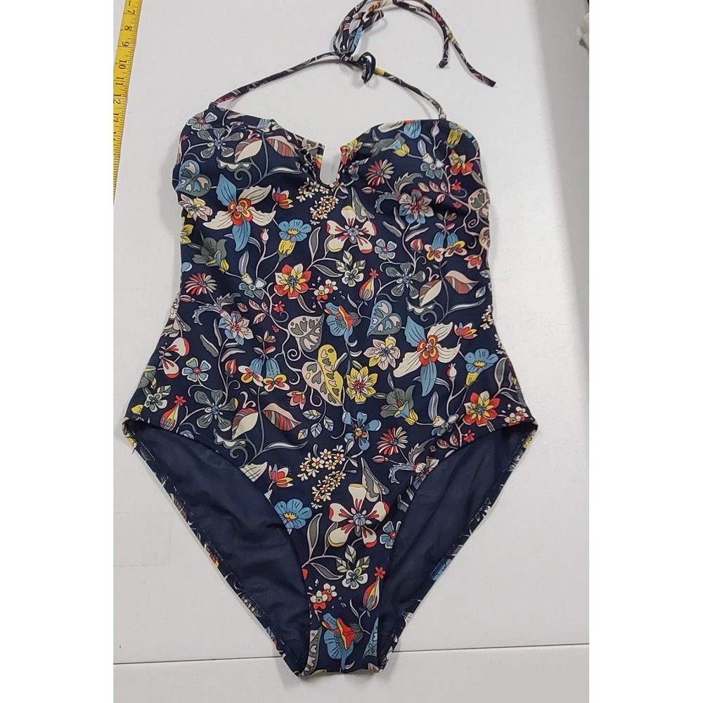 Boden Womens One Piece Ubar Swimsuit Size 10 Regular Blue Floral Halter Tie Neck